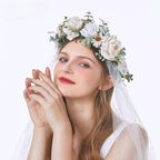 Close-up of boho rose flower crown with delicate blooms for bridal styling