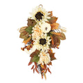 Fall swag wreath with sunflowers, pumpkins and autumn foliage
