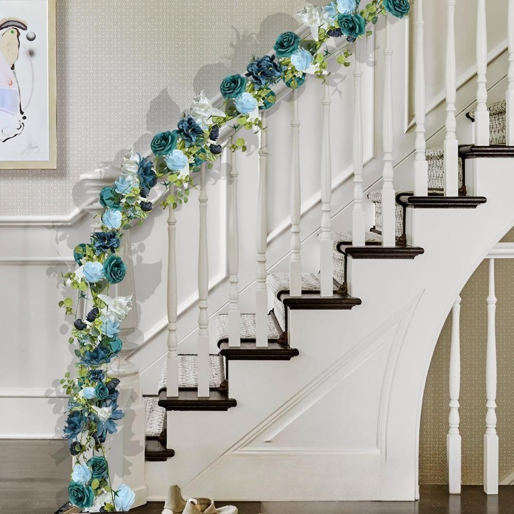 Blue Artificial Rose Table Floral Garland | Wedding Reception Anniversary Centerpiece & Home Decor