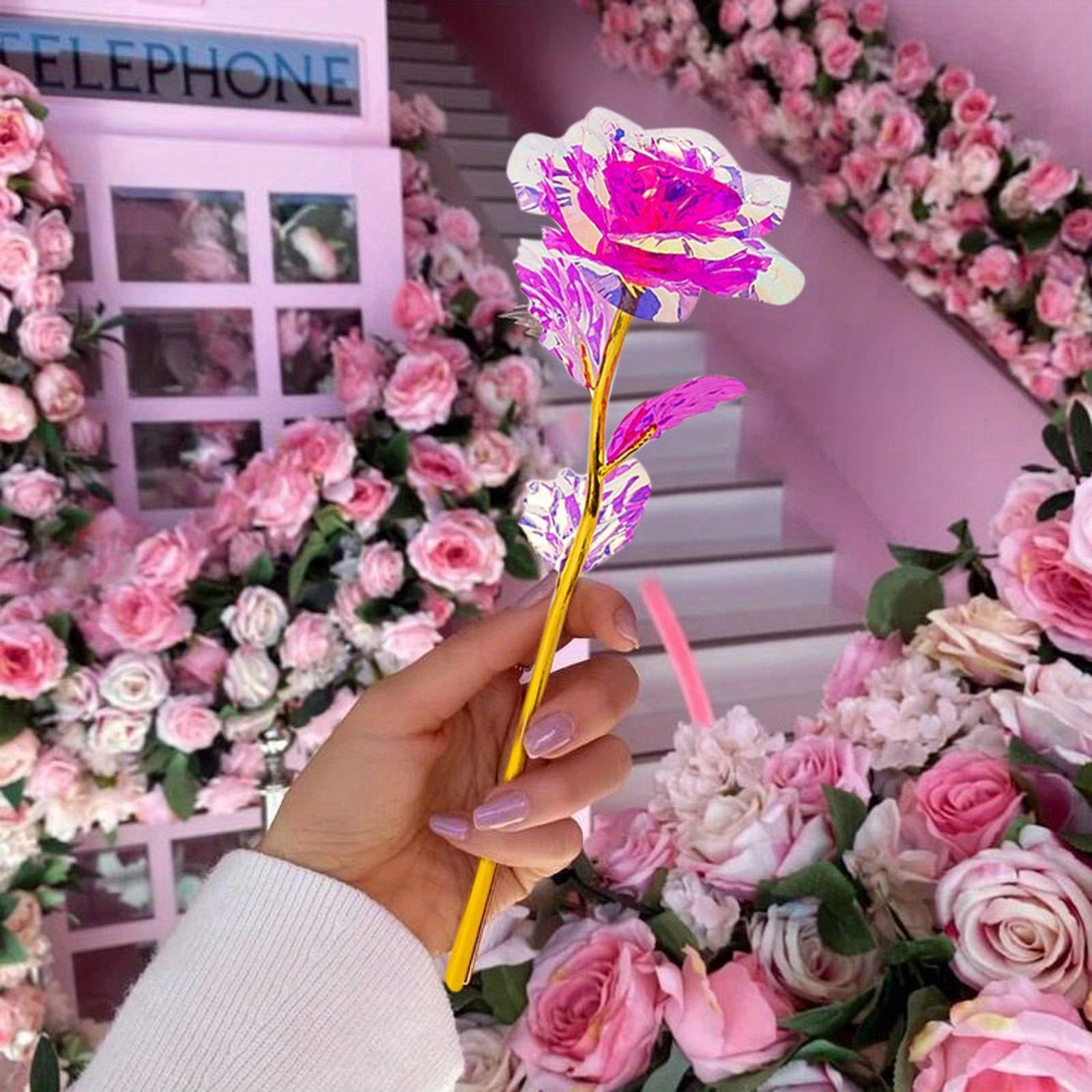 Gold Foil Rose Flower Box | Romantic Gift for Her Valentine's Day Anniversary & Birthday in Blue Pink Colorful