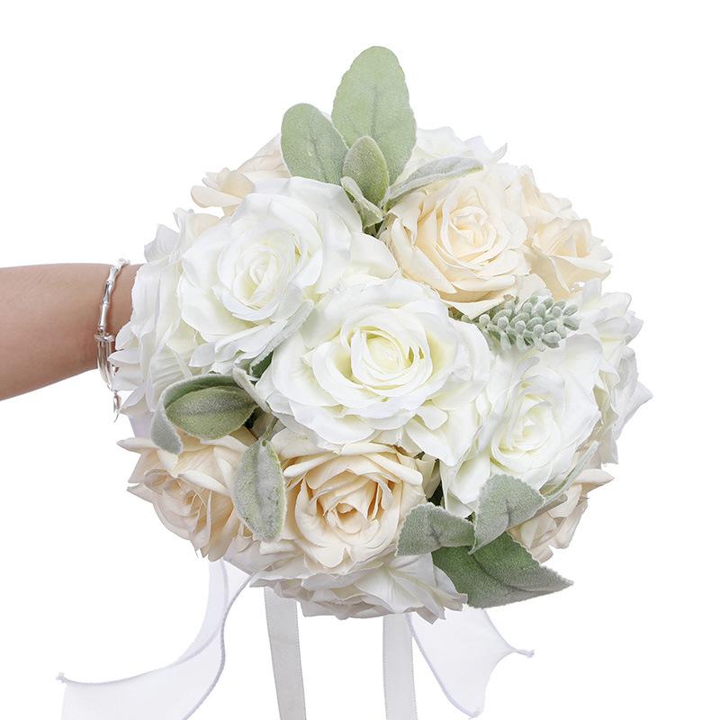 Silk Artificial Wedding Bouquet for Bride & Bridesmaids | Bridal Bouquet Wedding Decor in Blue Pink Champagne