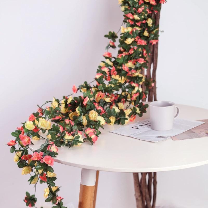 Artificial Rose Vine Hanging Garland with Green Leaves 5pcs | Wedding Birthday Christmas Wall Arch Party & Home Decor in 8 Colors