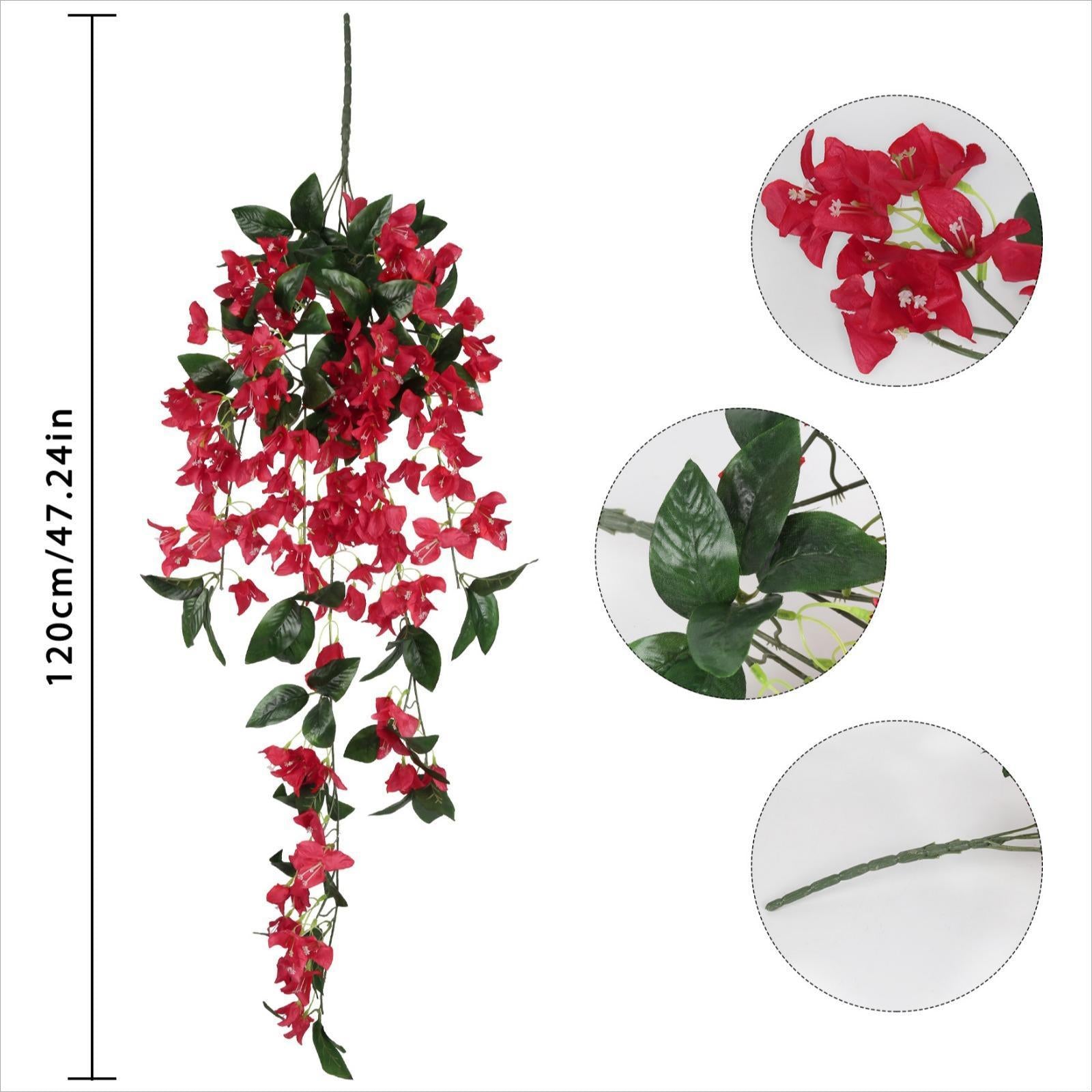 Artificial Bougainvillea Hanging Flowers 2PCS 47.24in Faux Garland UV Resistant for Outdoor Garden Porch Eave Wedding Decoration