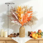 Dried Natural Pampas Grass 100pcs Boho Bouquet | Fall Thanksgiving Wedding Home & Party Decor in Orange