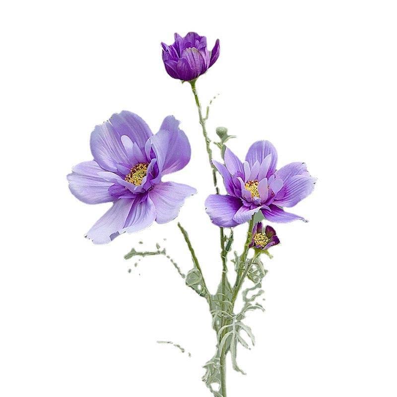Close-up of faux cosmos flower bloom on artificial wildflower stem