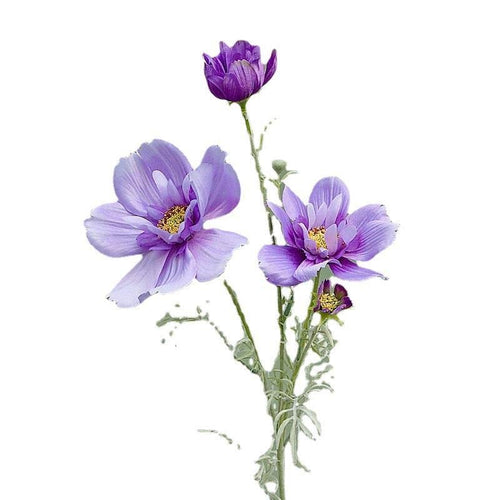Close-up of faux cosmos flower bloom on artificial wildflower stem