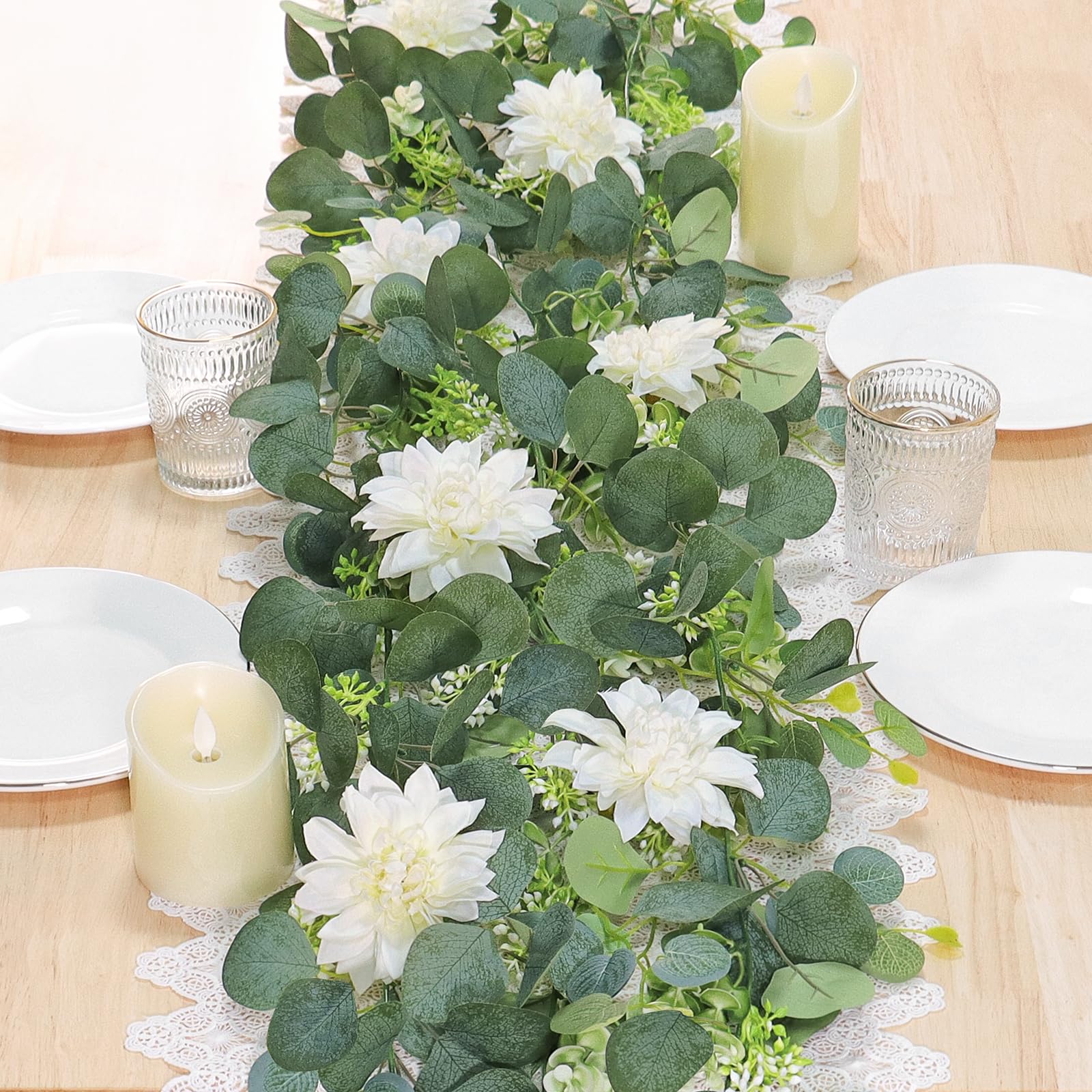 Dahlia Flower Vine Hanging Floral Garland | Wedding Arch Bedroom Home Wall Backdrop & Room Decor in White