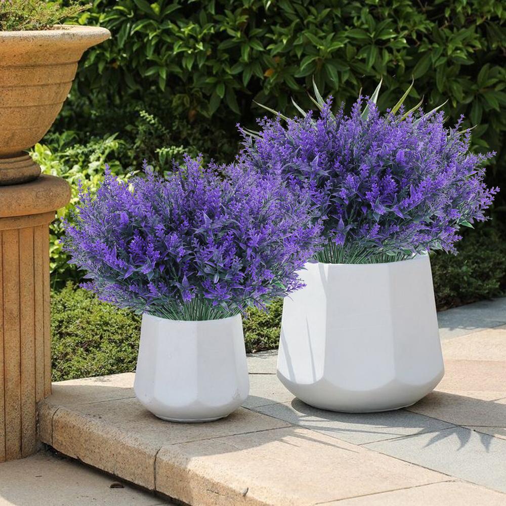 UV Resistant Artificial Lavender Flowers | Outdoor Indoor Hanging Flowerpot Patio Garden & Home Decor in White Purple Pink