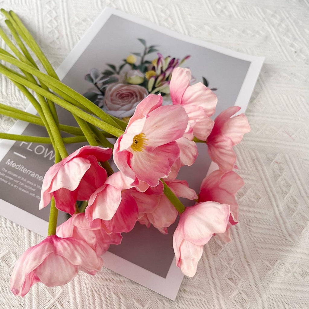 Artificial Flowers Bouquet 12pcs | Wedding Home Decor Centerpiece in 8 Colors Pink Yellow White Orange Red Purple Blue Green
