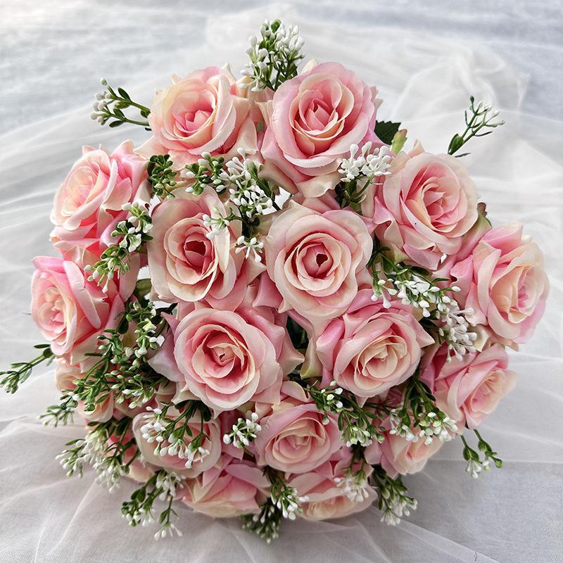 18-Head Artificial Ice Heart Corner Rose Bouquet | Valentine's Day Wedding Home Desktop & DIY Decor in Red Pink White Yellow