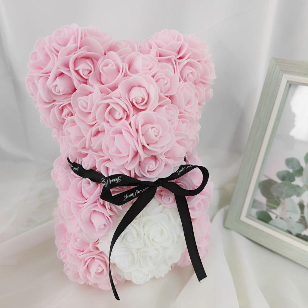 Forever Rose Bear with Black Ribbon Colorblock Gift Box Set for Valentine's Day