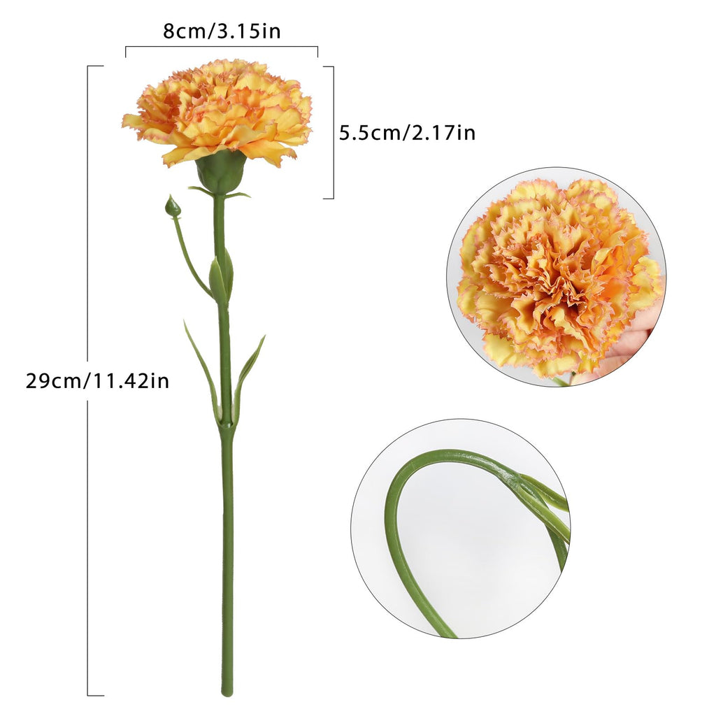 Artificial Carnation Flowers 15pcs with Stems | Wedding Bouquet Home Decor Anniversary Birthday & Valentine's Day in 8 Colors
