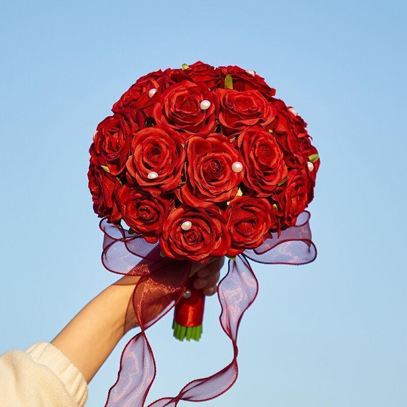 Mock Rose Bridal Bouquet Hand-Held | Artificial Wedding Flowers for Ceremony Church & Photo Shoot in Style A B C