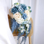 Boho Rustic Artificial Wedding Toss Bouquet | Blue Faux Flower for Ceremony Anniversary Bridal Keepsake & All Seasons