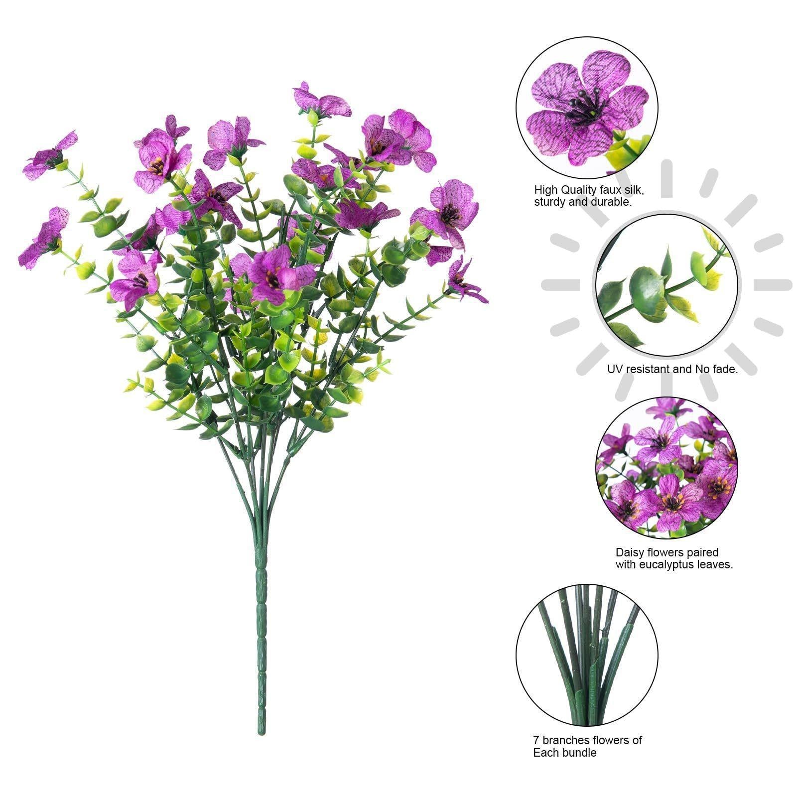 UV Resistant Artificial Flower Bouquet Set of 6 | Colorful Outdoor Indoor Home Garden & Party Decor in 5 Colors