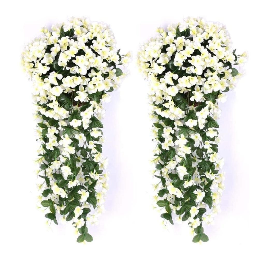 Artificial Hanging Flowers Lily for Outdoors, 2 PCS Fake Plants Garden Decors, Realistic UV Resistance Faux Silk Flowers Ornaments Fruit Plastic