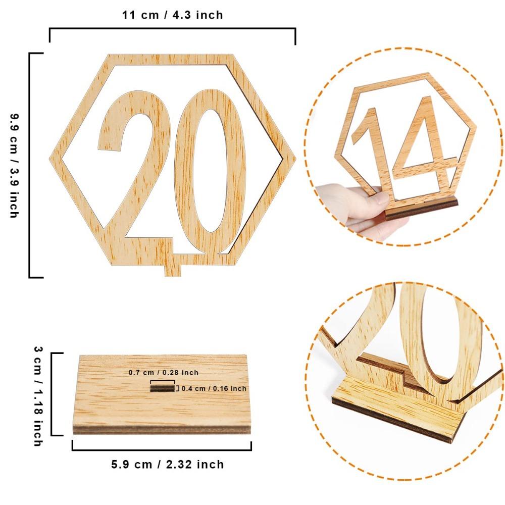 Hexagon Wooden Table Numbers 1-20 with Holder Base | Rustic Wedding Reception Decor