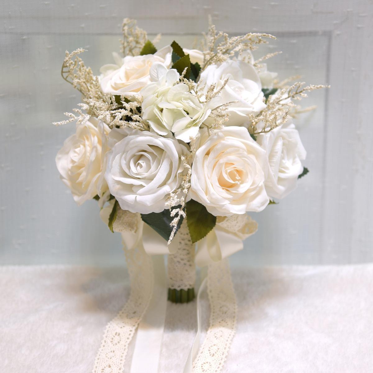 Artificial Rose Bridal Bouquet | French Vintage Boho Rustic Wedding Church & Toss Bouquet in 5 Colors