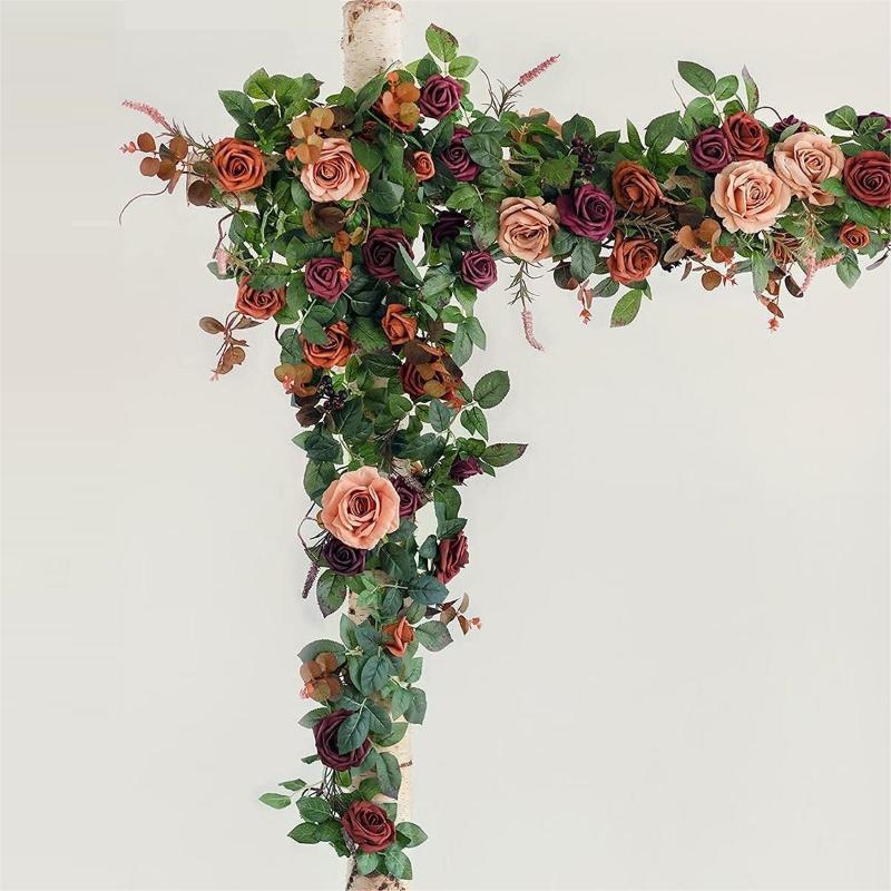 5FT Artificial Rose Flower Runner Rustic Garland | Wedding Table Ceremony Arch Boho & Party Decor in Orange