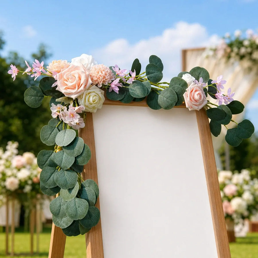 Blush Pink Rose Hydrangea Silver Dollar Eucalyptus Chair Swag – Set of 2