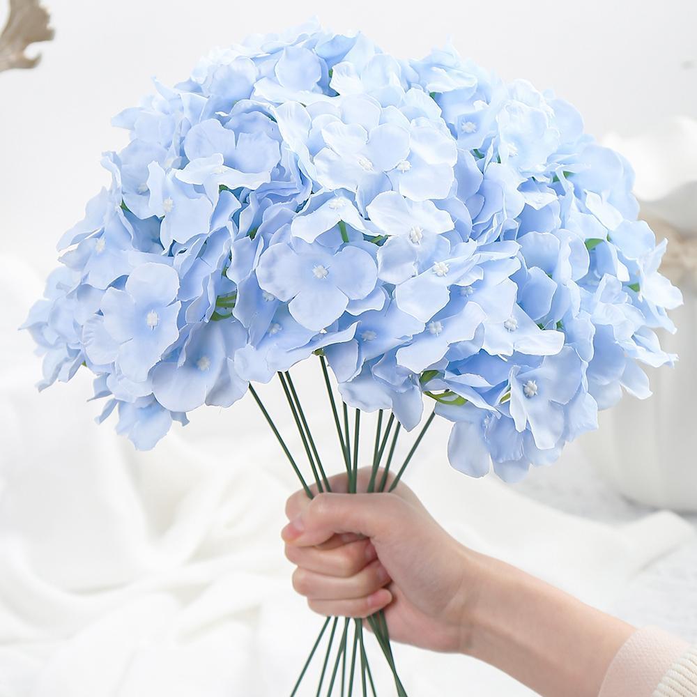 Real Touch Faux Hydrangea Flowers with Stems 10pcs | Wedding Home Party Easter & Graduation Decor in Beige White Pink Blue 8 Colors