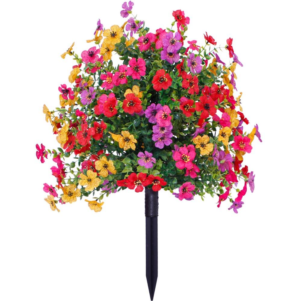 Outdoor Artificial Rose Bushes with Ground Garden Stake | Weather-Resistant Faux Flowers for Garden Yard Patio & Pathway Decor