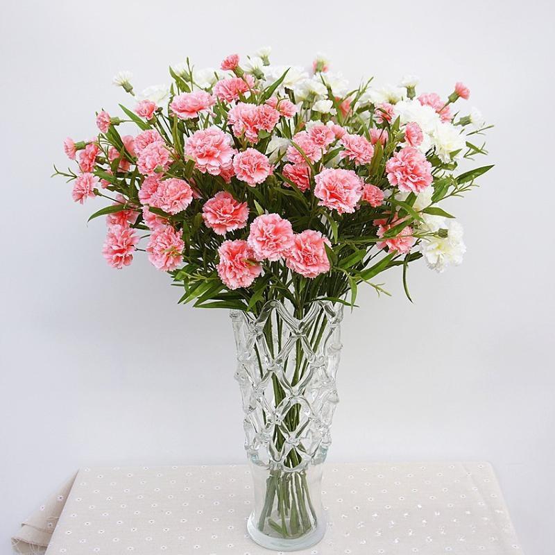Artificial Carnation Flowers with Stems 2pcs | Wedding Home Table Centerpiece & Floral Arrangement in White Yellow Red Pink 6 Colors