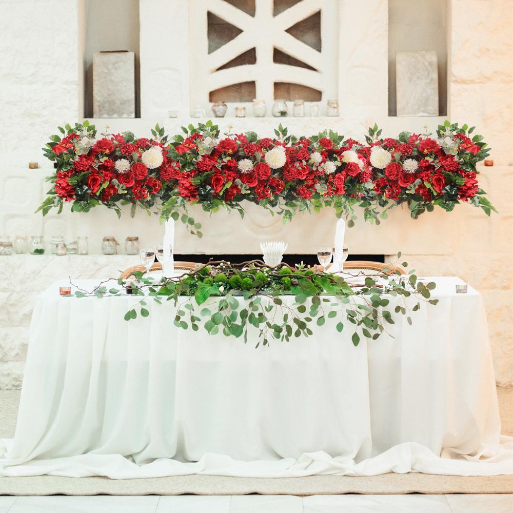 Artificial Rose Peony Flower Swag Garland with Eucalyptus | Wedding Arch Front Door Wall & Home Decor in Red Pink White 9 Colors