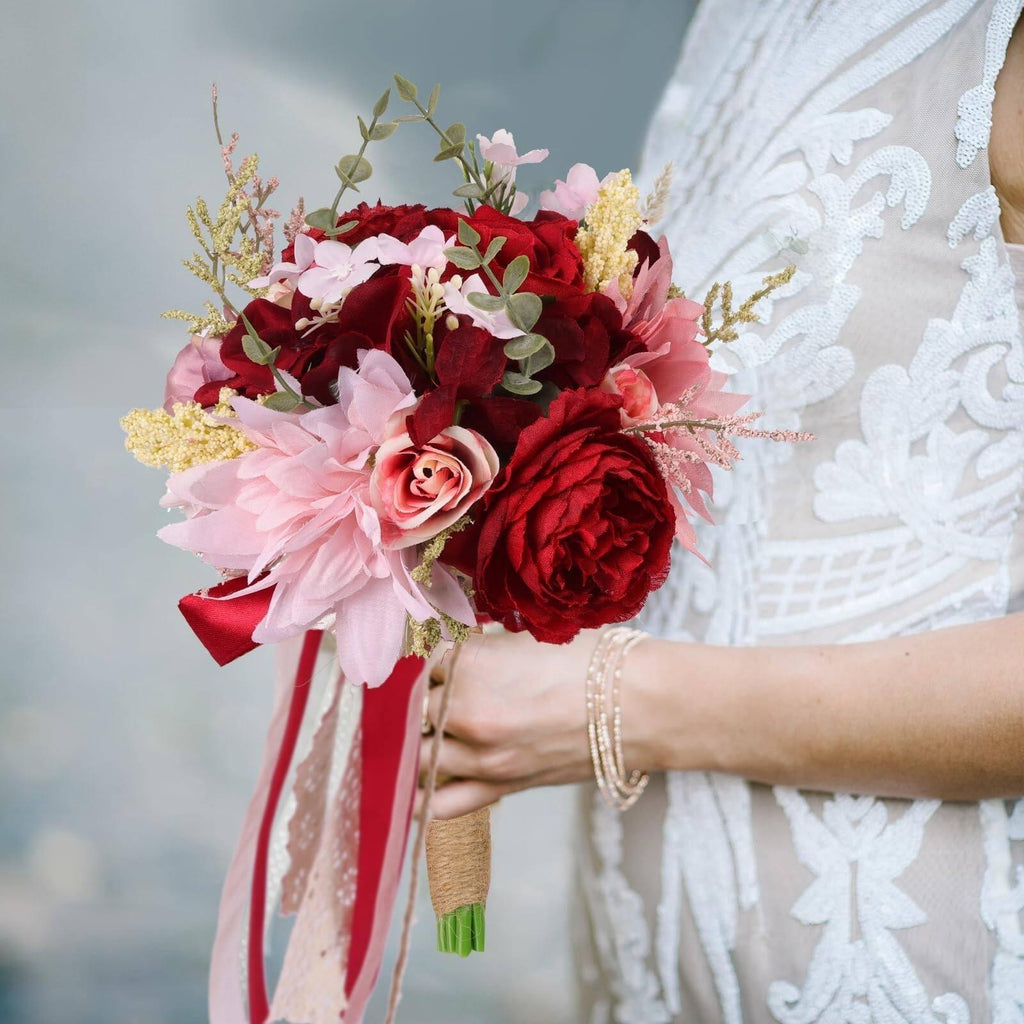 Bridal Bridesmaid Hand Bouquet Simulation Flowers | Wedding Church Ceremony & Decoration in Beige Pink Orange Purple Red
