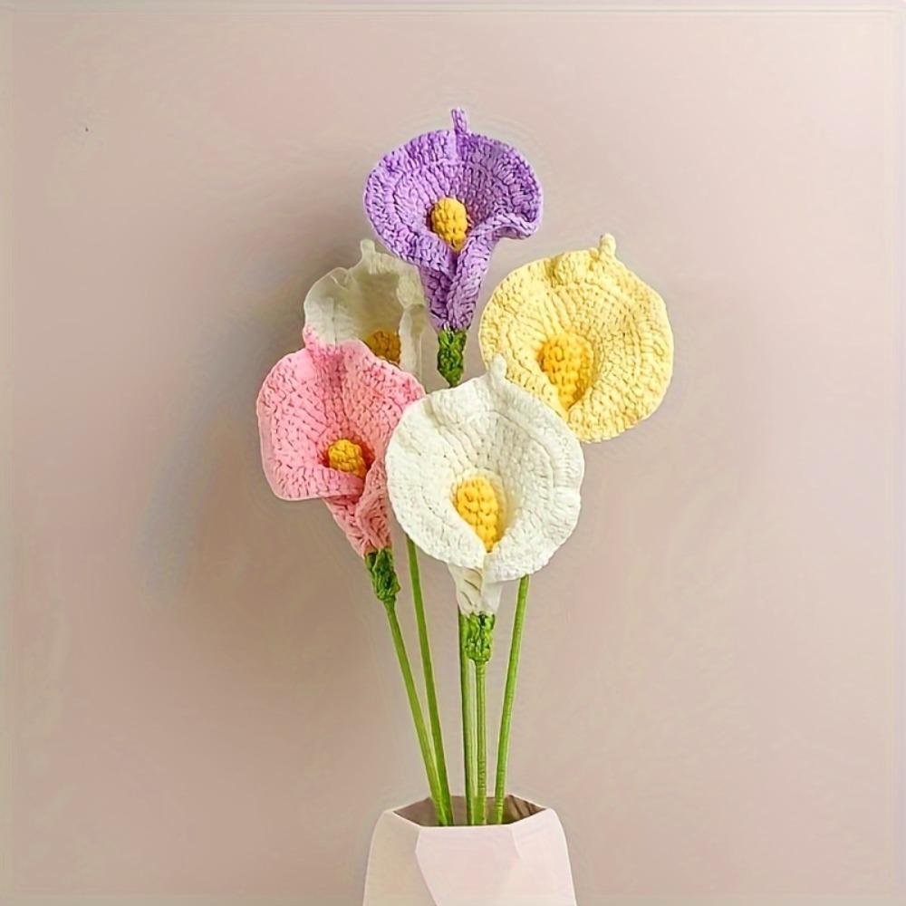 Handmade Crochet Calla Lily & Cotton Flowers | Wedding Bouquet Gift Party Easter Decor | White 5pcs or Purple 2pcs