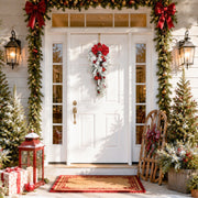 Flocked Christmas Teardrop Swag with Red Bow – 24in