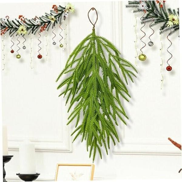 Artificial Soft Rubber Pine Needle Christmas Decor | Wreath Garland Vine & Wall Hanging for Front Door Porch Window Mantel Indoor Outdoor Holiday