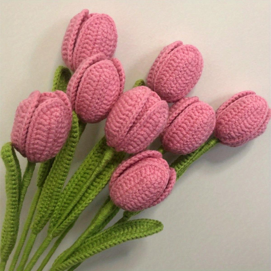 Artificial Tulips Gifts Crochet Tulips Bouquet Completed Handmade Tulips Bouquet for Home Decoration Gift Cotton Decorative Ornaments