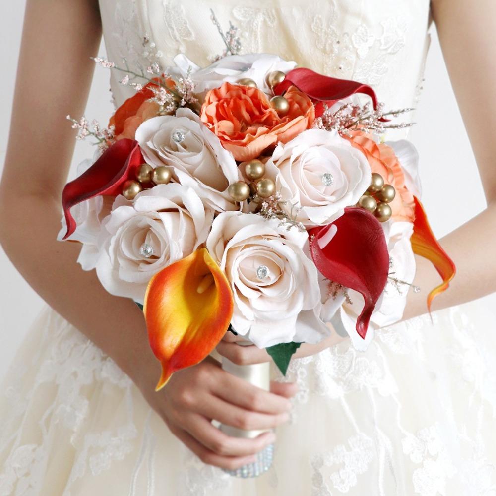 Rose Wedding Bouquet for Bride & Bridesmaid | Wedding Ceremony Prom & Party Decoration in White Red Orange Blue