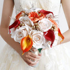 Rose Wedding Bouquet for Bride & Bridesmaid | Wedding Ceremony Prom & Party Decoration in White Red Orange Blue
