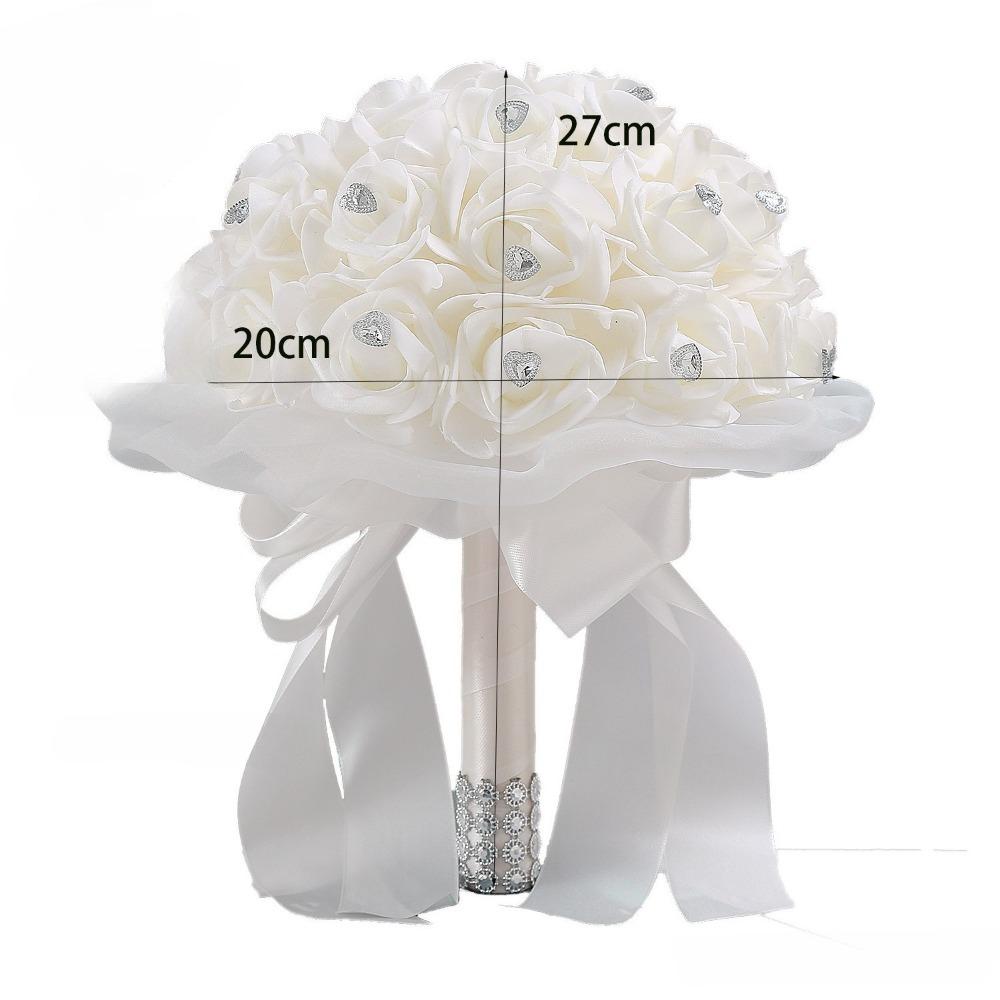 Crystal Artificial Rose Bridal Bouquet | Bride Bridesmaid Church Wedding Party & Photo Shoot in White