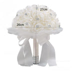 Crystal Artificial Rose Bridal Bouquet | Bride Bridesmaid Church Wedding Party & Photo Shoot in White
