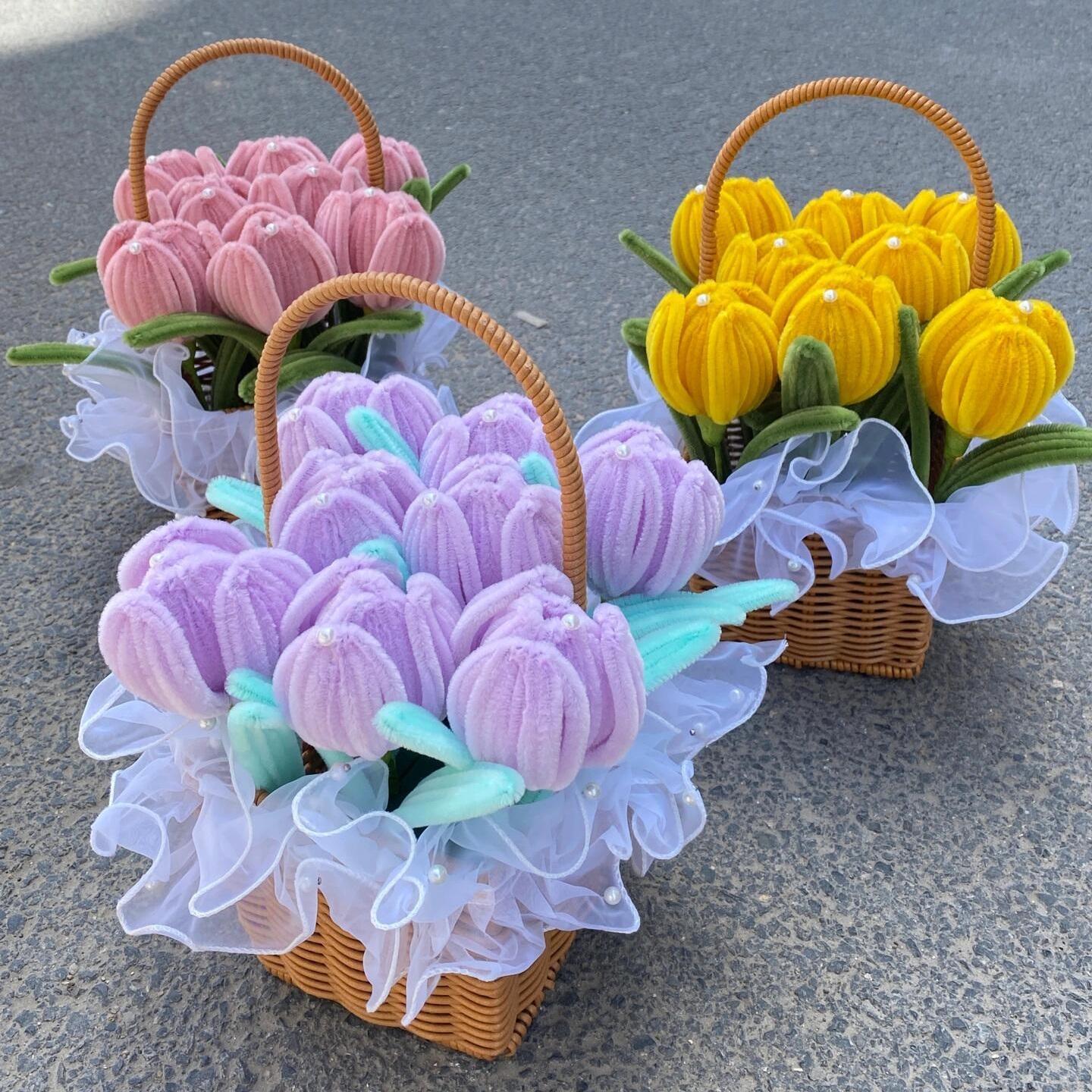 10PCS Pipe Cleaner Chenille Stems DIY Set | Fuzzy Sticks for Flower Crafts Classroom Mother's Day in 4 Colors