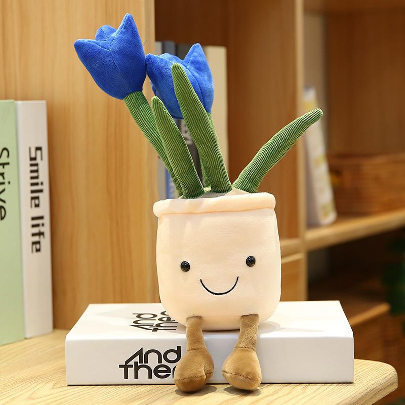 Tulip Flower Pot Stuffed Throw Plushie Pillow Doll, Soft Fluffy Plant Friend Hugging Cushion - Present for Every Age & Occasion
