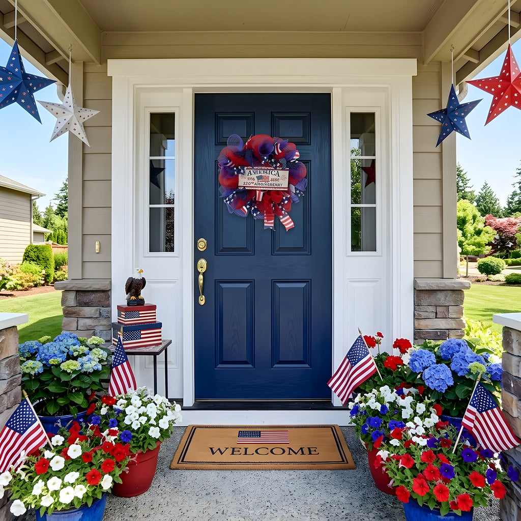 Detail of 4th of july patriotic flag wreath for front door window by IPOPU