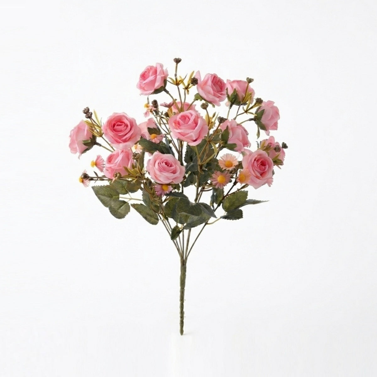 Artificial rose daisy bouquet 2pcs pink UV resistant faux flowers for outdoor garden porch window box balcony decor