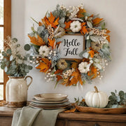 Eucalyptus Pumpkin & Lamb Ear Fall Wreath – 18in