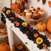 Black Autumn Garland with Sunflower, Pumpkin & Maple Leaves