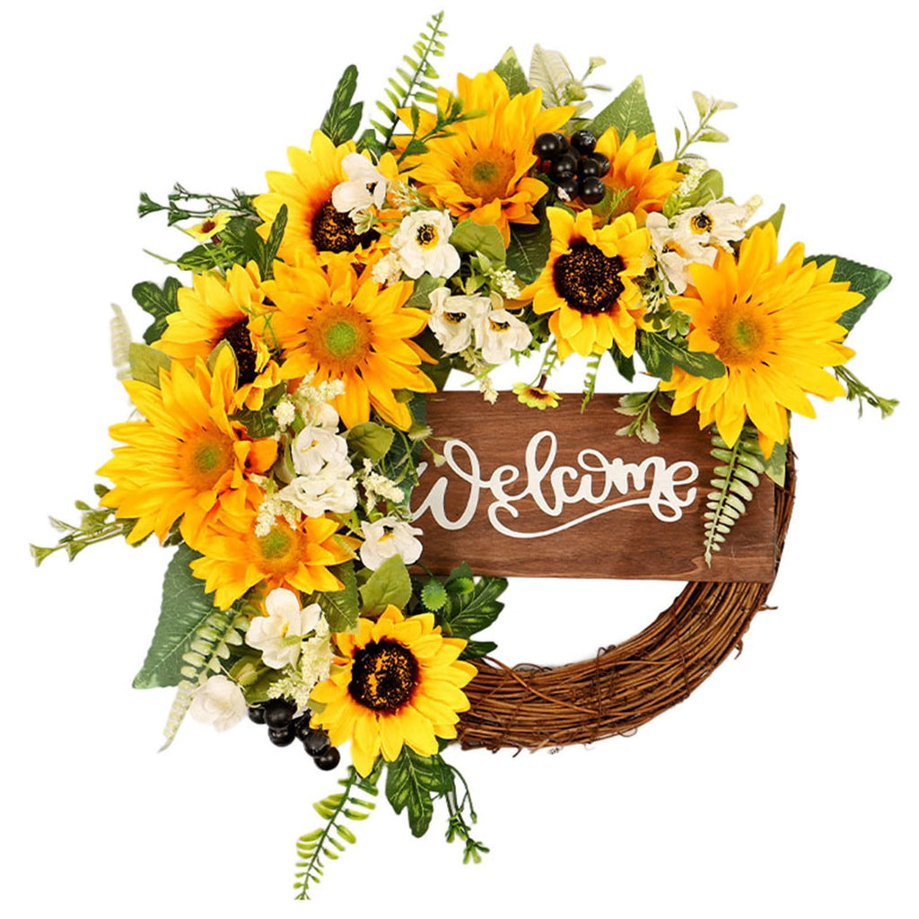 Sunflower Welcome Wreath for front door decor by IPOPU