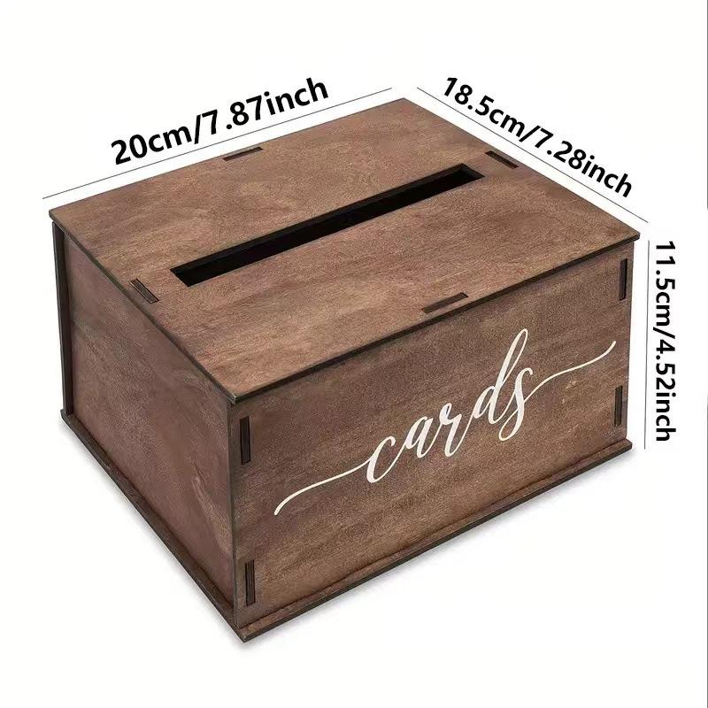 Wooden wedding card box with slot and lid for reception gift money and card collection rustic decor
