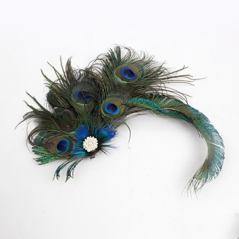 Peacock feather fascinator hair clip with rhinestones for cocktail party and wedding
