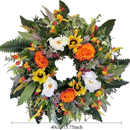Colorful artificial floral wreath with sunflower green leaves for front door spring summer party decor