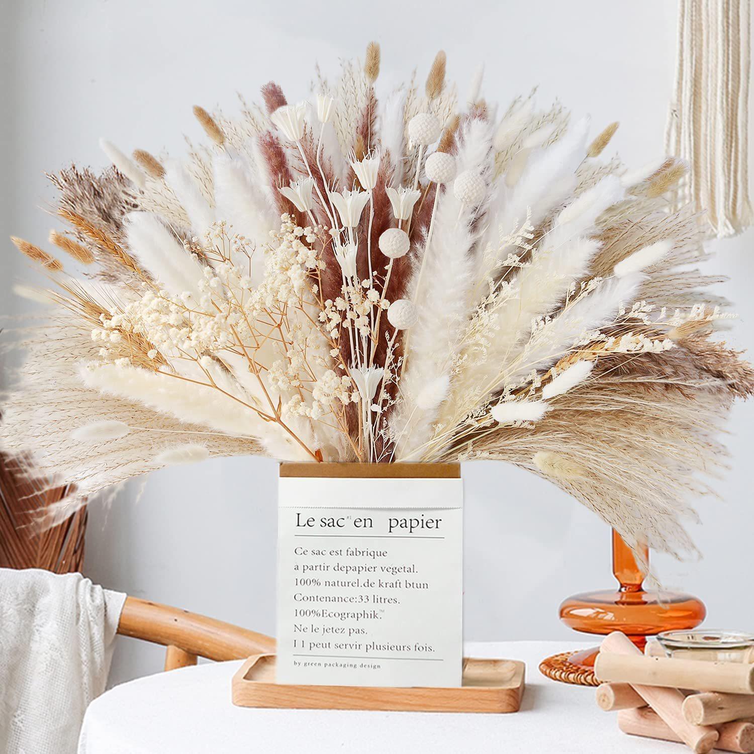 Natural dried pampas grass bouquet with gift box for boho home and wedding decor