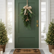 Christmas Pine Needle Teardrop Swag with Pinecones & Vintage Bells
