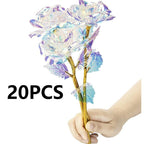 Galaxy crystal colorful rose flowers with love stand set of 20
